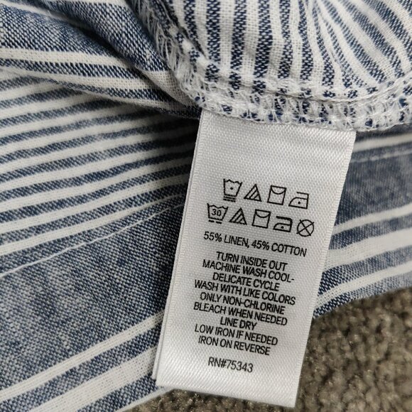 Sigrid Olsen Women's Blouse Size XL Striped Blue Gray White Linen Cotton Comfy - Picture 4 of 7